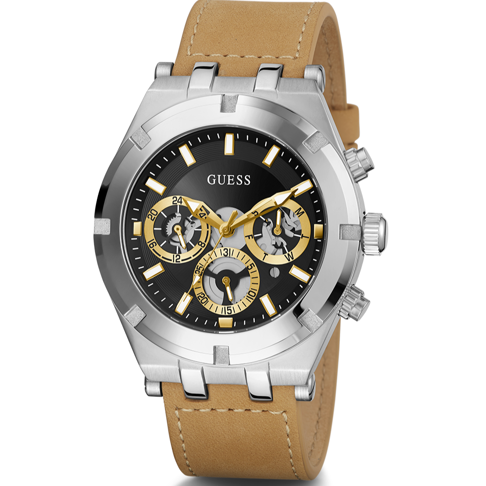  Shop Authentic Guess Continental Multifunction Black Dial Brown Leather Strap Watch for Men - GW0262G1 - Luxxuri