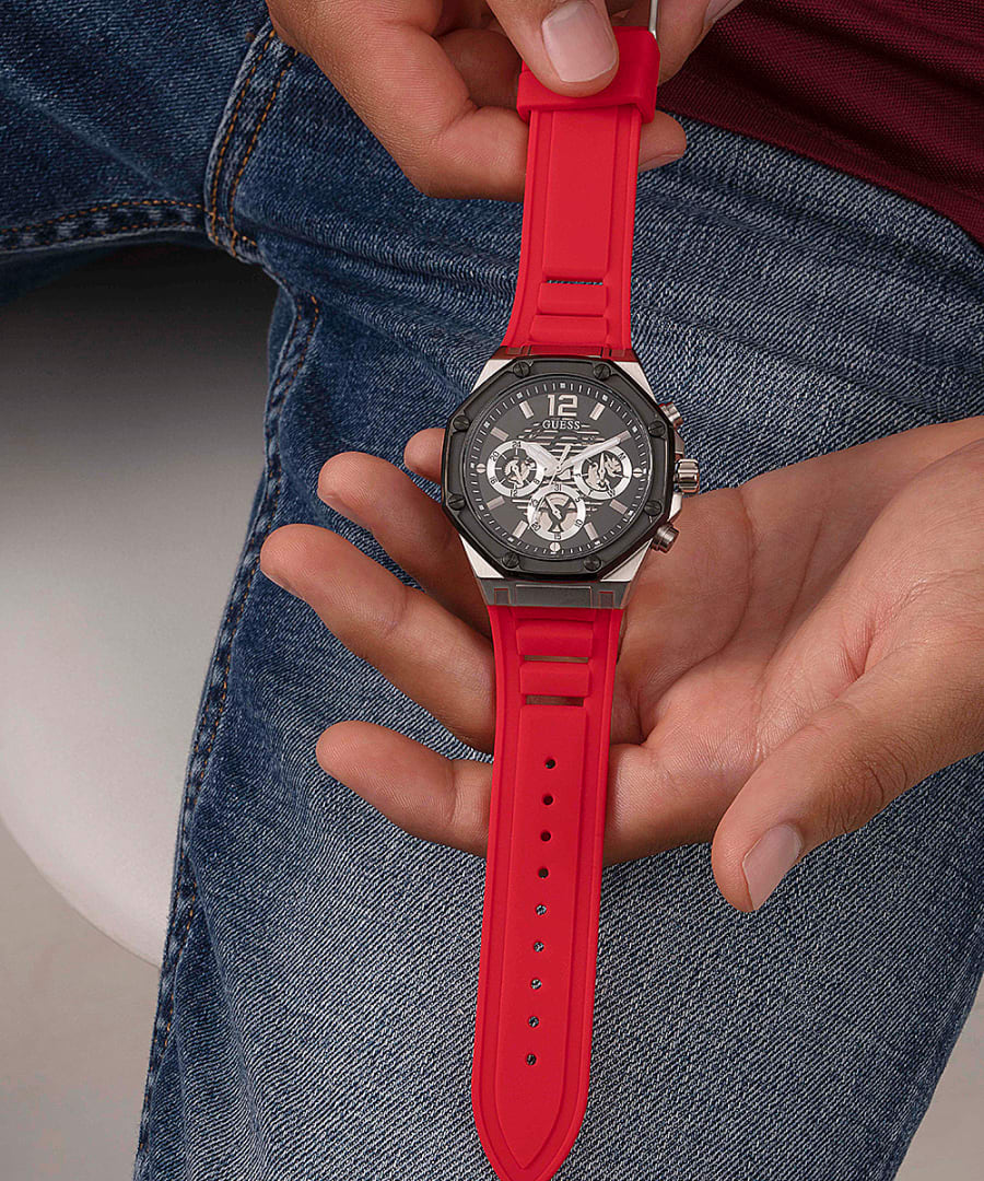  Shop Authentic Guess Momentum Black Dial Red Rubber Strap Watch for Men - GW0263G3 - Luxxuri