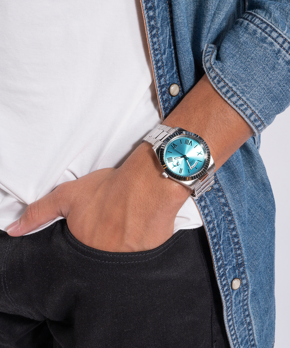  Shop Authentic Guess Connoisseur Turquoise Dial Silver Steel Strap Watch for Men - GW0265G11 - Luxxuri
