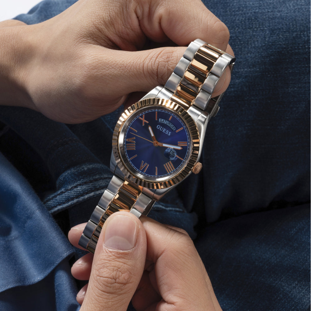  Shop Authentic Guess Quartz Blue Dial Two Tone Steel Strap Watch For Men - GW0265G12 - Luxxuri