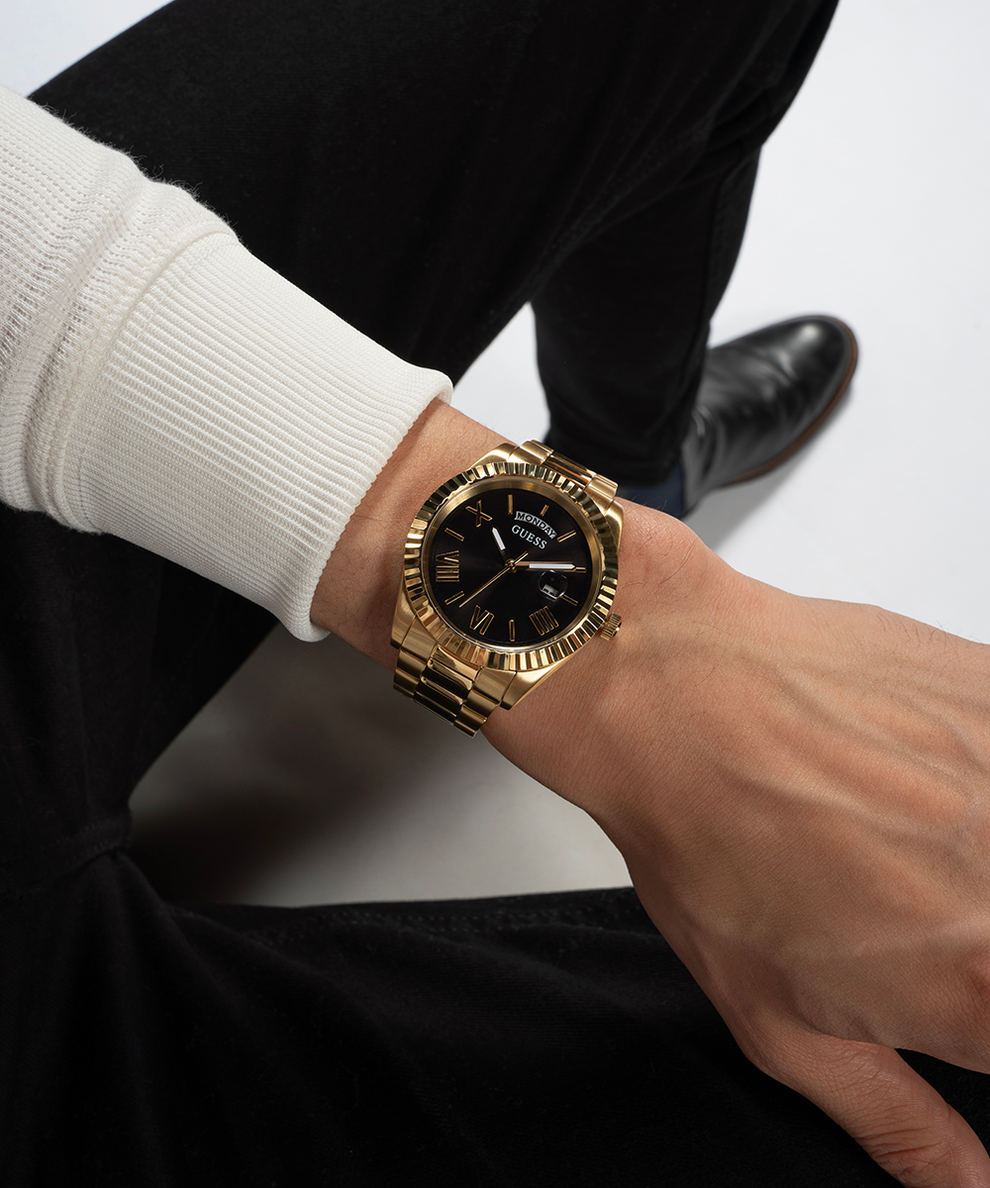  Shop Authentic Guess Connoisseur Black Dial Gold Steel Strap Watch for Men - GW0265G3 - Luxxuri
