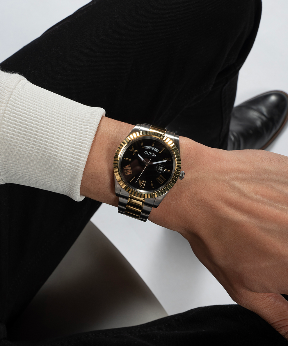 Shop Authentic Guess Connoisseur Black Dial Two Tone Steel Strap Watch for Men - GW0265G5 - Luxxuri