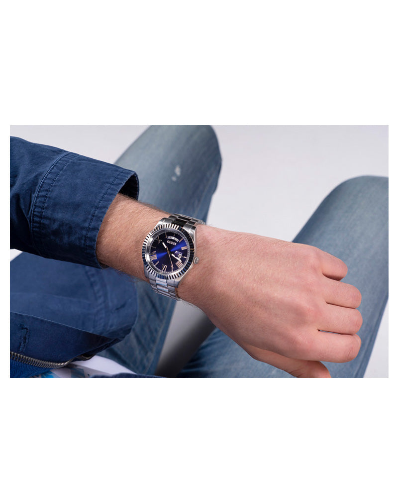  Shop Authentic Guess Connoisseur Blue Dial Silver Steel Strap Watch for Men - GW0265G7 - Luxxuri