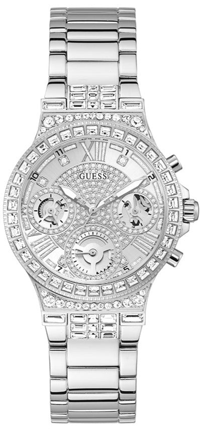  Shop Authentic Guess Moonlight Multi Function Diamonds Silver Dial Silver Steel Strap Watch for Women - GW0320L1 - Luxxuri