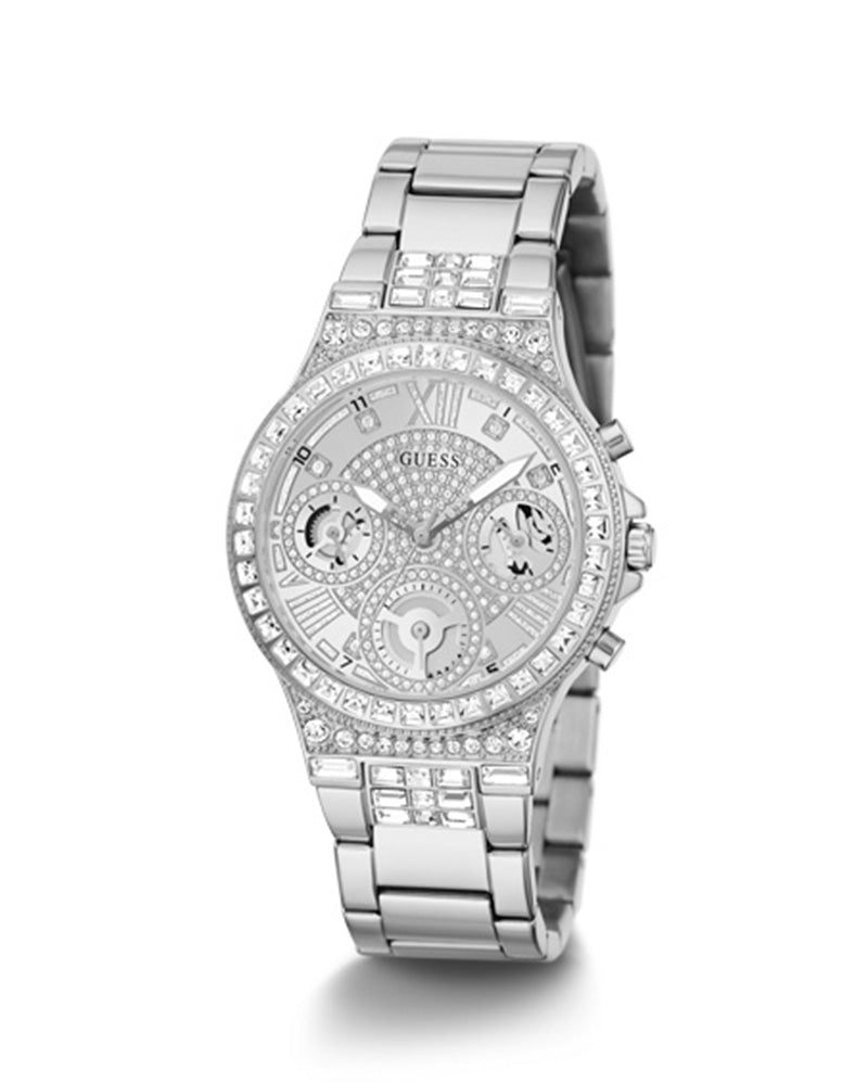 Shop Authentic Guess Moonlight Multi Function Diamonds Silver Dial Silver Steel Strap Watch for Women - GW0320L1 - Luxxuri