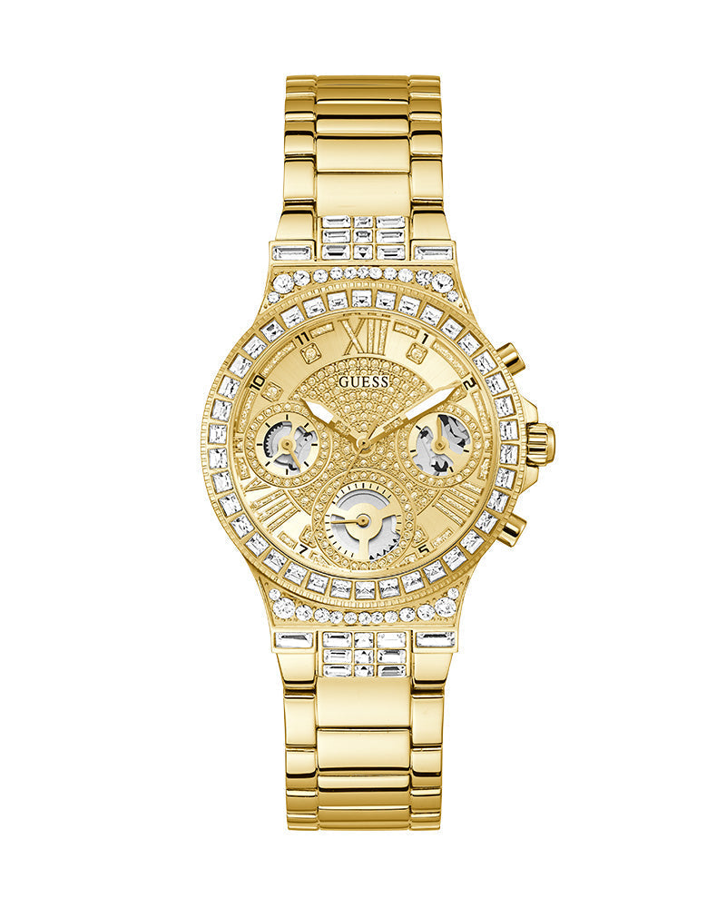  Shop Authentic Guess Moonlight Multi Function Diamonds Gold Dial Gold Steel Strap Watch for Women - GW0320L2 - Luxxuri