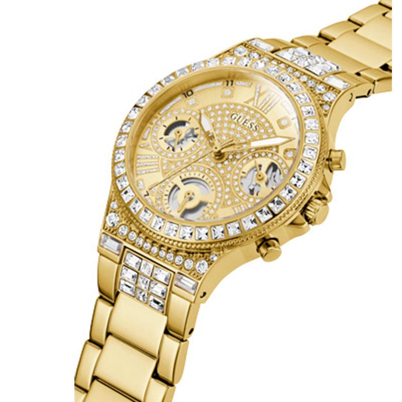  Shop Authentic Guess Moonlight Multi Function Diamonds Gold Dial Gold Steel Strap Watch for Women - GW0320L2 - Luxxuri