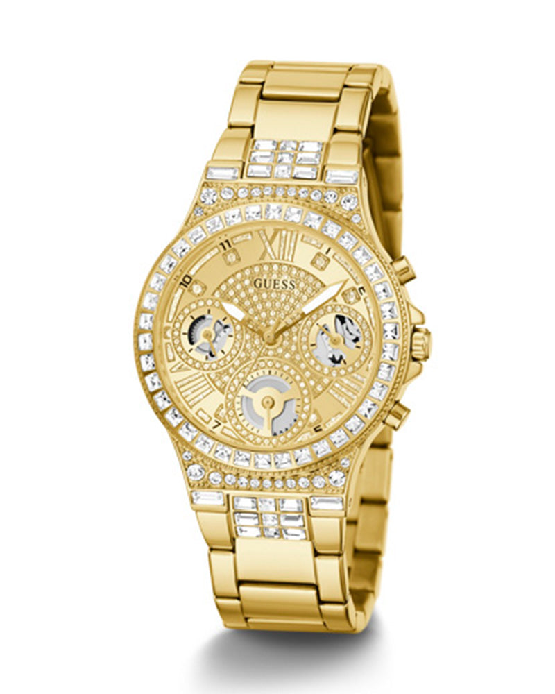  Shop Authentic Guess Moonlight Multi Function Diamonds Gold Dial Gold Steel Strap Watch for Women - GW0320L2 - Luxxuri