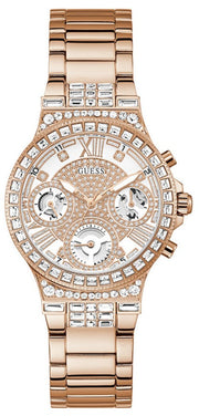  Shop Authentic Guess Moonlight Multi Function Diamonds White Dial Rose Gold Steel Strap Watch for Women - GW0320L3 - Luxxuri