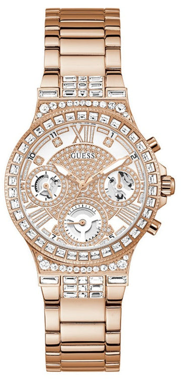  Shop Authentic Guess Moonlight Multi Function Diamonds White Dial Rose Gold Steel Strap Watch for Women - GW0320L3 - Luxxuri