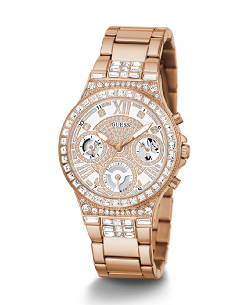  Shop Authentic Guess Moonlight Multi Function Diamonds White Dial Rose Gold Steel Strap Watch for Women - GW0320L3 - Luxxuri