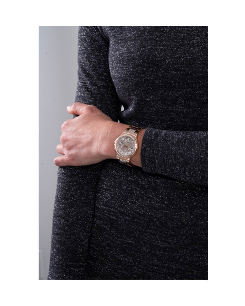  Shop Authentic Guess Moonlight Multi Function Diamonds White Dial Rose Gold Steel Strap Watch for Women - GW0320L3 - Luxxuri