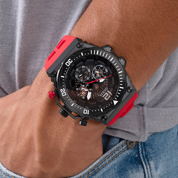  Shop Authentic Guess Navigator Black Dial Black Rubber Strap Watch for Men - GW0264G1 - Luxxuri