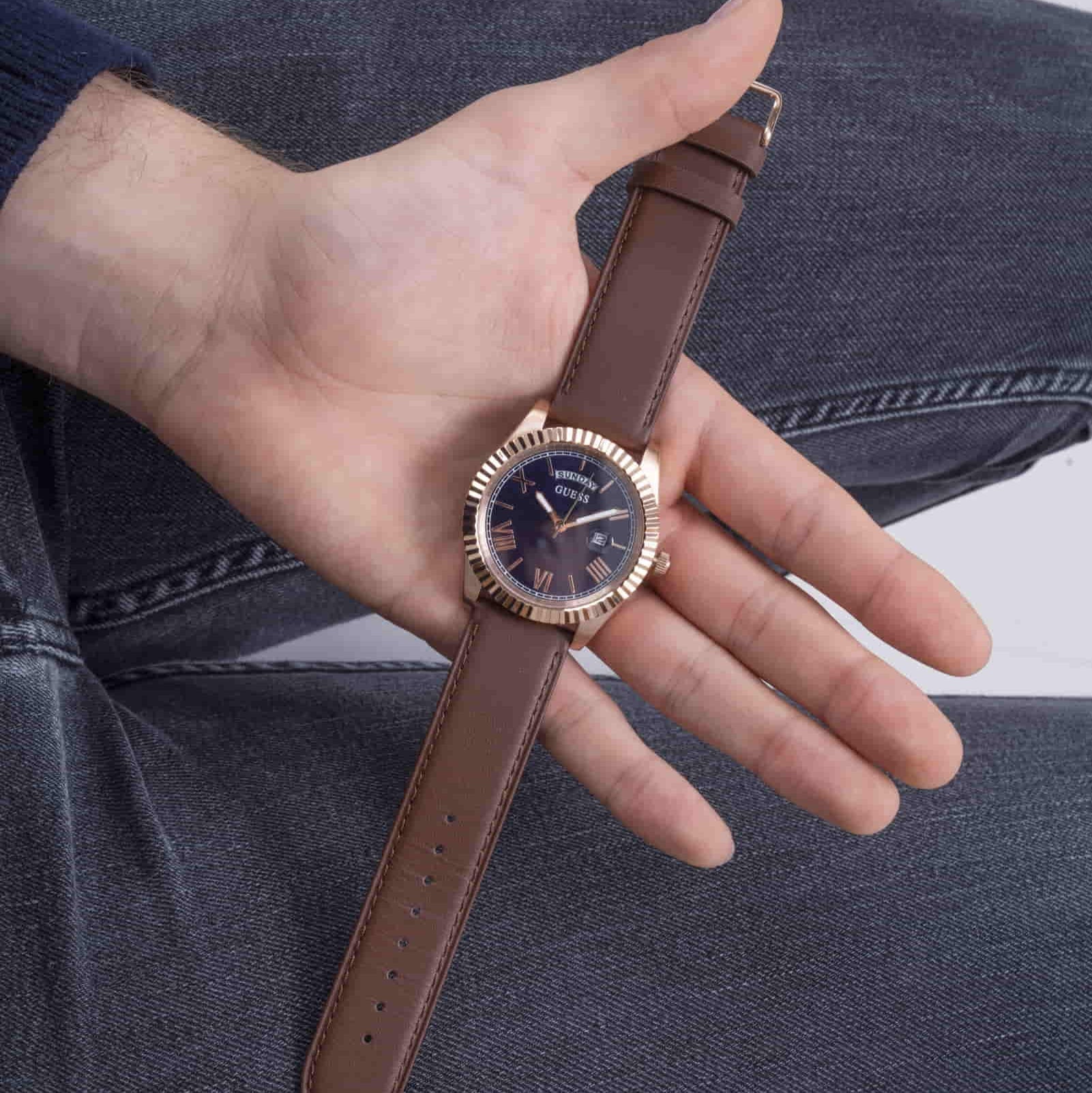  Shop Authentic Guess Connoisseur Blue Dial Brown Leather Strap Watch For Men - GW0353G2 - Luxxuri