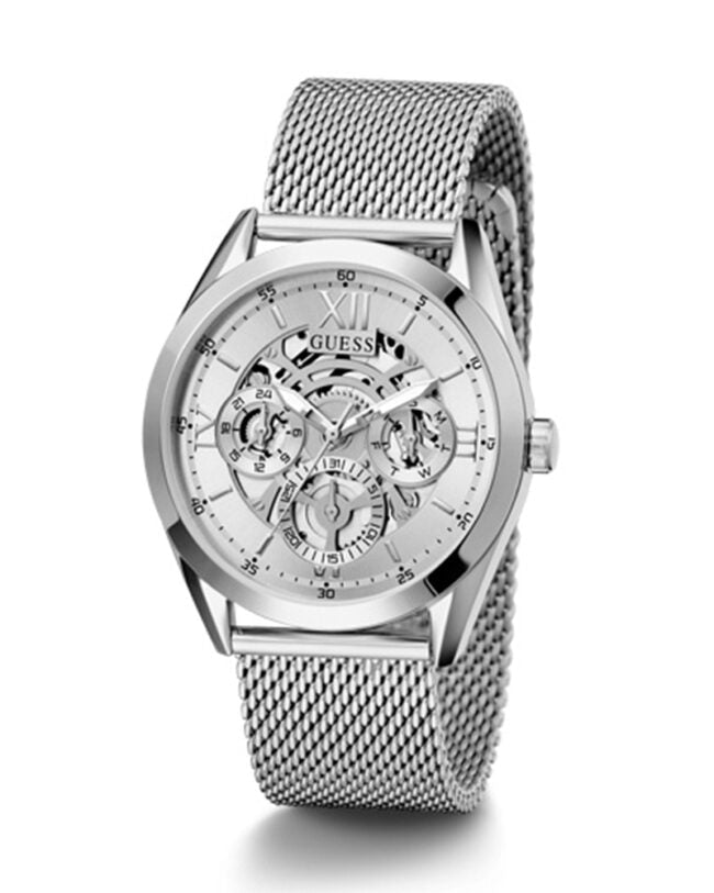  Shop Authentic Guess Tailor Multifunction Silver Dial Silver Mesh Bracelet Watch for Men - GW0368G1 - Luxxuri