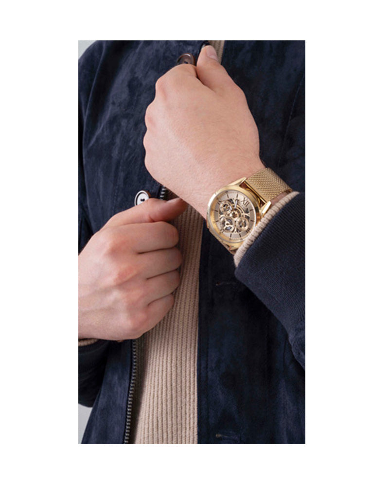  Shop Authentic Guess Tailor Multifunction Gold Dial Gold Mesh Bracelet Watch for Men - GW0368G2 - Luxxuri