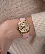  Shop Authentic Guess Wonderlust Beige Dial Pink Leather Strap Watch for Women - W1065L1 - Luxxuri