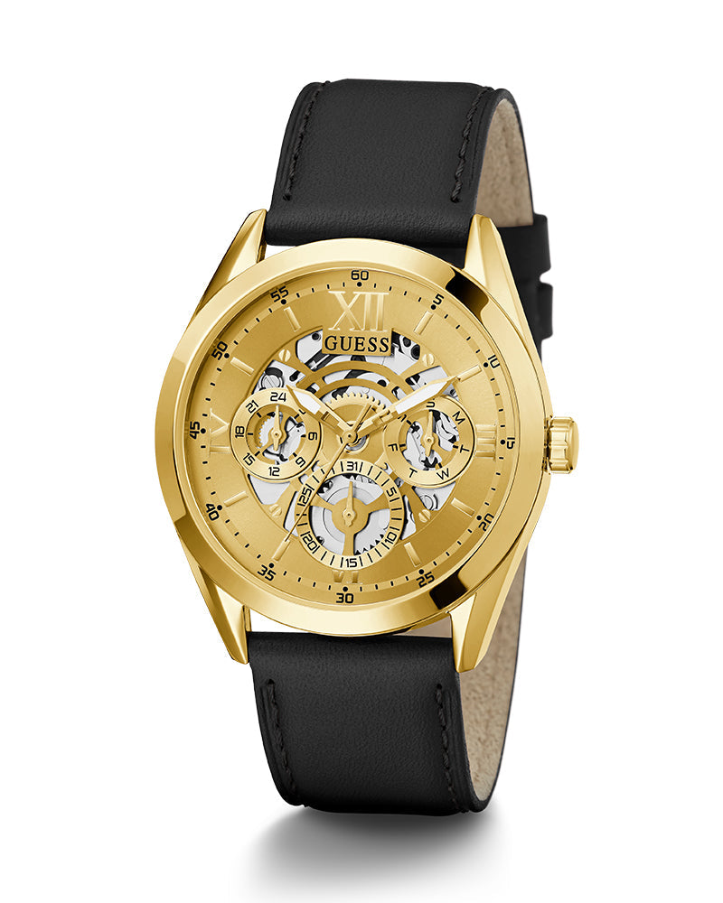  Shop Authentic Guess Tailor Gold Dial Black Leather Strap Watch for Men - GW0389G2 - Luxxuri
