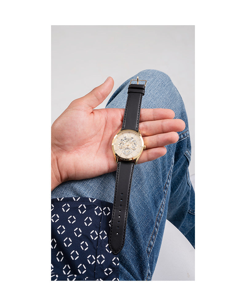  Shop Authentic Guess Tailor Gold Dial Black Leather Strap Watch for Men - GW0389G2 - Luxxuri