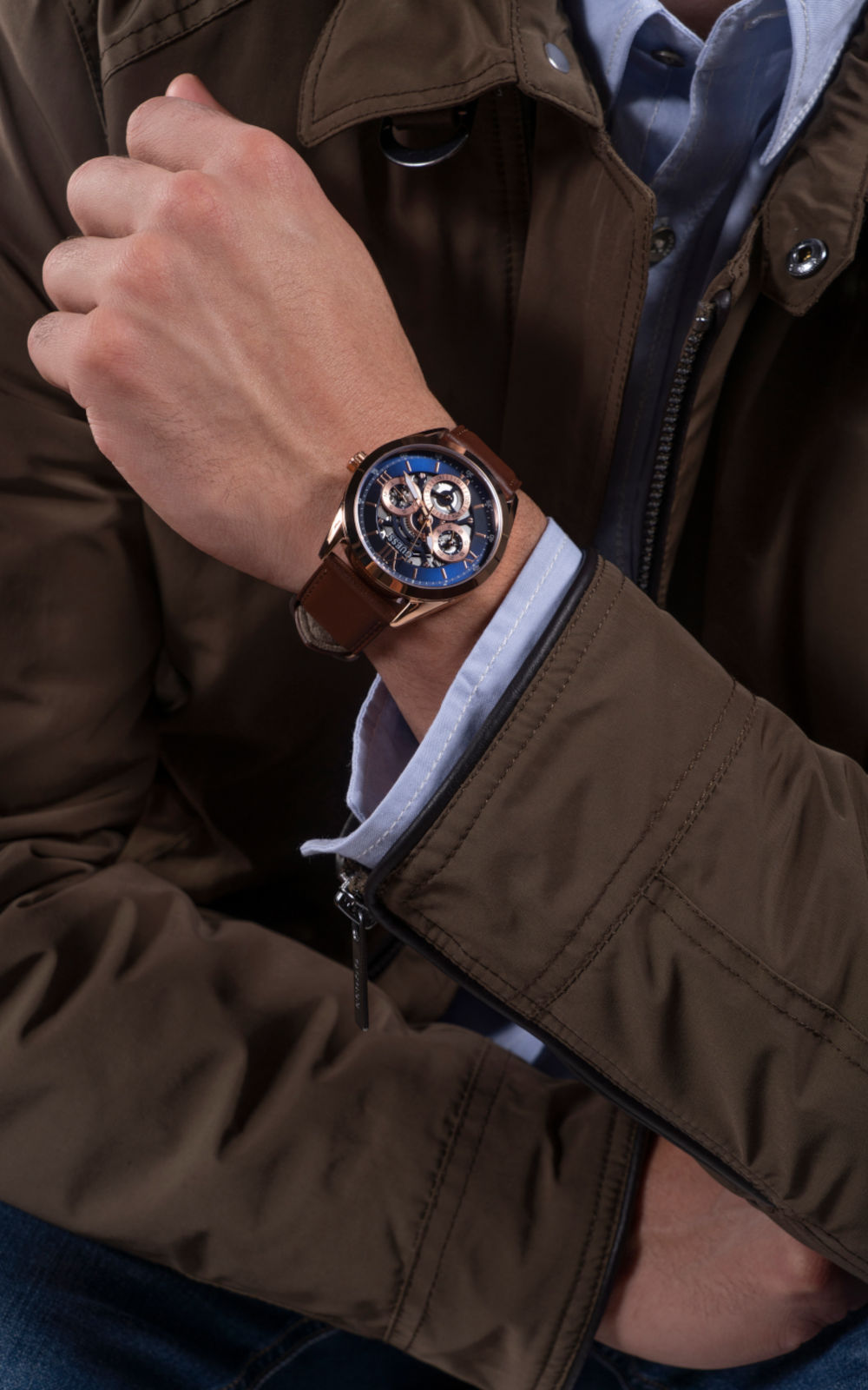  Shop Authentic Guess Tailor Analog Blue Dial Brown Leather Strap Watch for Men - GW0389G3 - Luxxuri