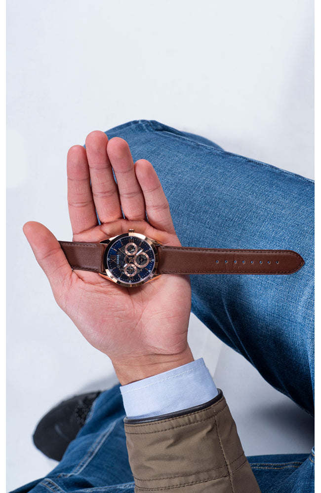  Shop Authentic Guess Tailor Analog Blue Dial Brown Leather Strap Watch for Men - GW0389G3 - Luxxuri