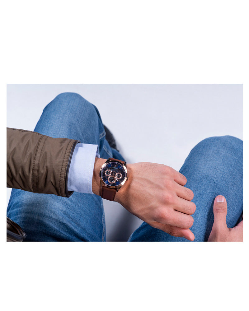 Shop Authentic Guess Tailor Analog Blue Dial Brown Leather Strap Watch for Men - GW0389G3 - Luxxuri