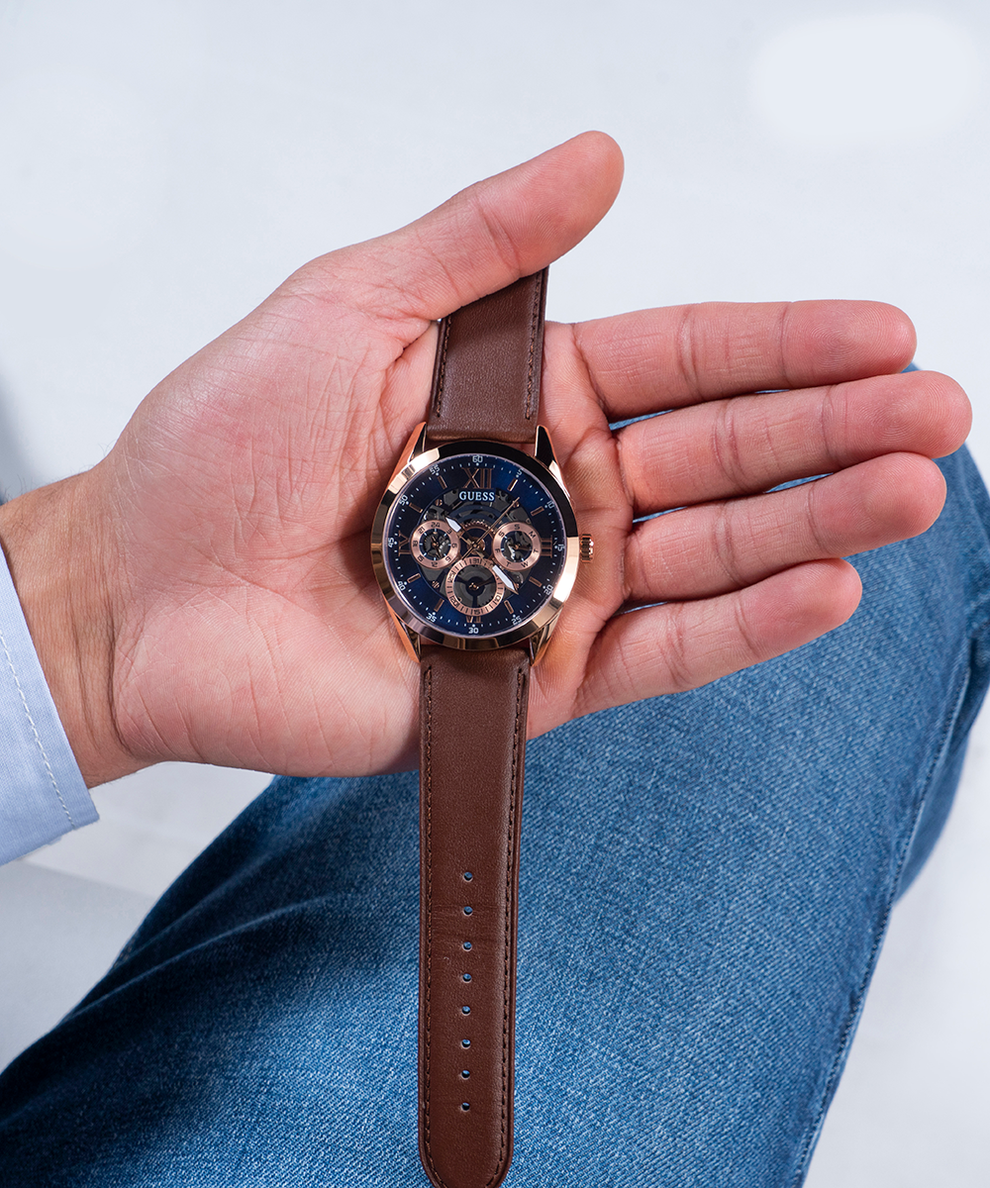  Shop Authentic Guess Tailor Analog Blue Dial Brown Leather Strap Watch for Men - GW0389G3 - Luxxuri