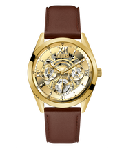  Shop Authentic Guess Multifunction Chronograph Gold Dial Brown Leather Strap Watch For Men - GW0389G5 - Luxxuri