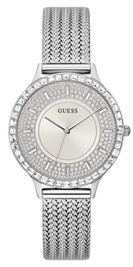  Shop Authentic Guess Soiree Diamonds Silver Dial Silver Mesh Bracelet Watch for Women - GW0402L1 - Luxxuri