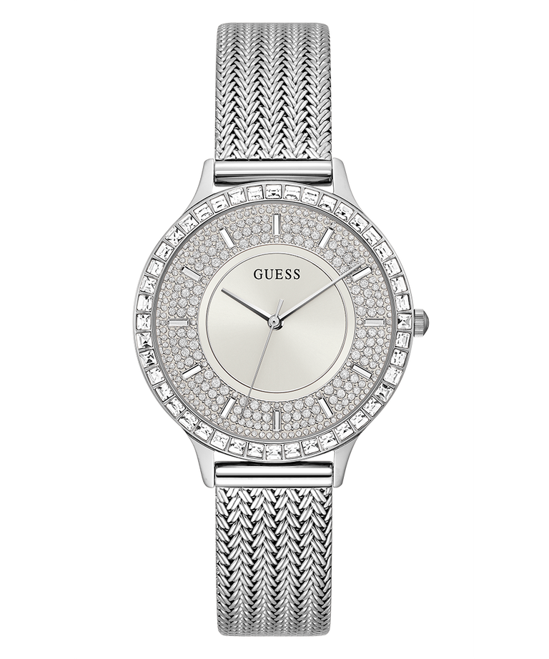  Shop Authentic Guess Soiree Diamonds Silver Dial Silver Mesh Bracelet Watch for Women - GW0402L1 - Luxxuri