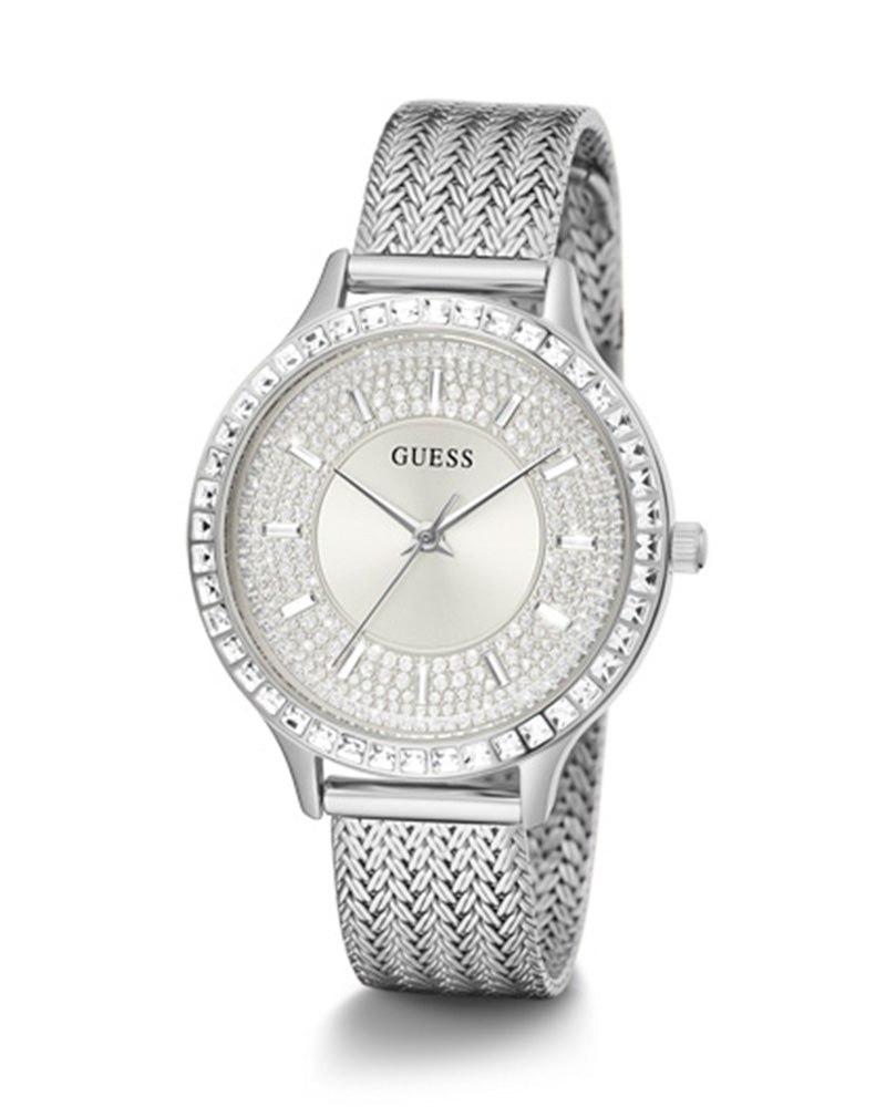 Shop Authentic Guess Soiree Diamonds Silver Dial Silver Mesh Bracelet Watch for Women - GW0402L1 - Luxxuri