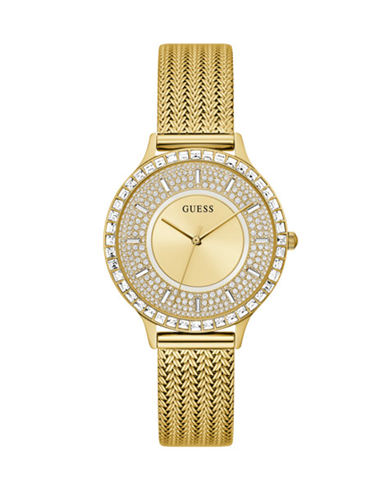  Shop Authentic Guess Soiree Diamonds Gold Dial Gold Mesh Bracelet Watch for Women - GW0402L2 - Luxxuri