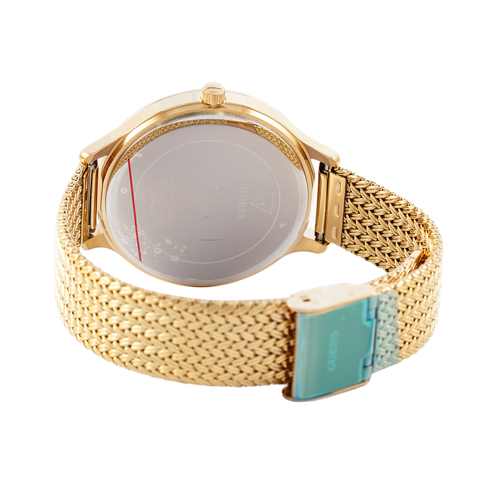  Shop Authentic Guess Soiree Diamonds Gold Dial Gold Mesh Bracelet Watch for Women - GW0402L2 - Luxxuri