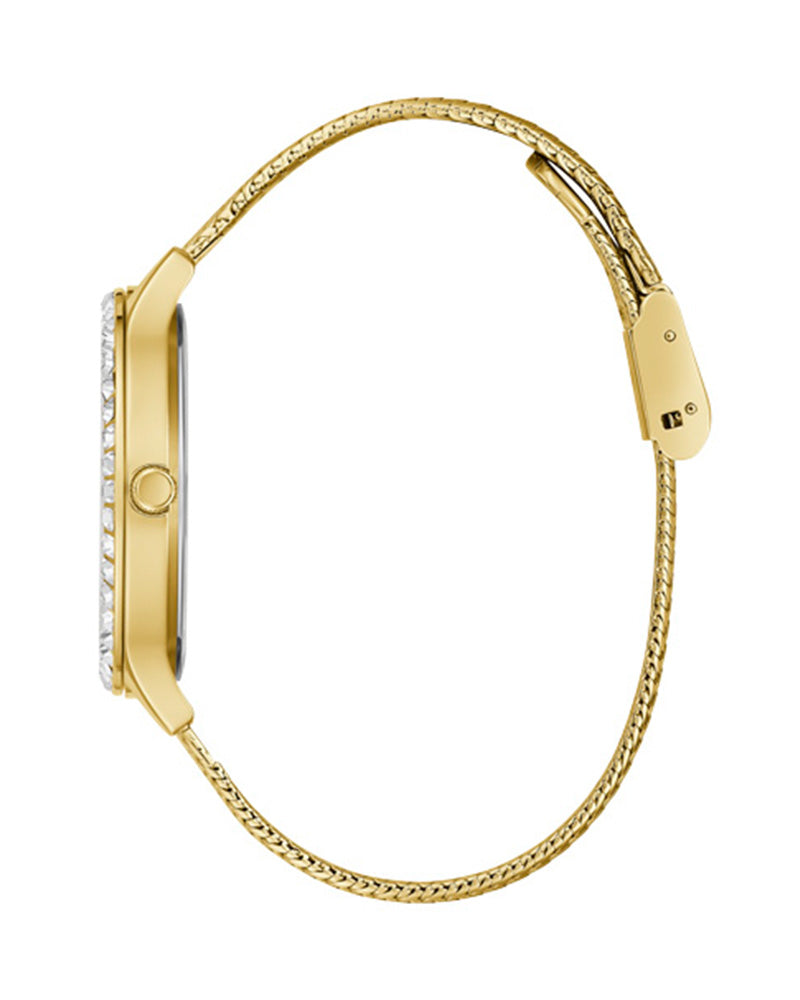  Shop Authentic Guess Soiree Diamonds Gold Dial Gold Mesh Bracelet Watch for Women - GW0402L2 - Luxxuri
