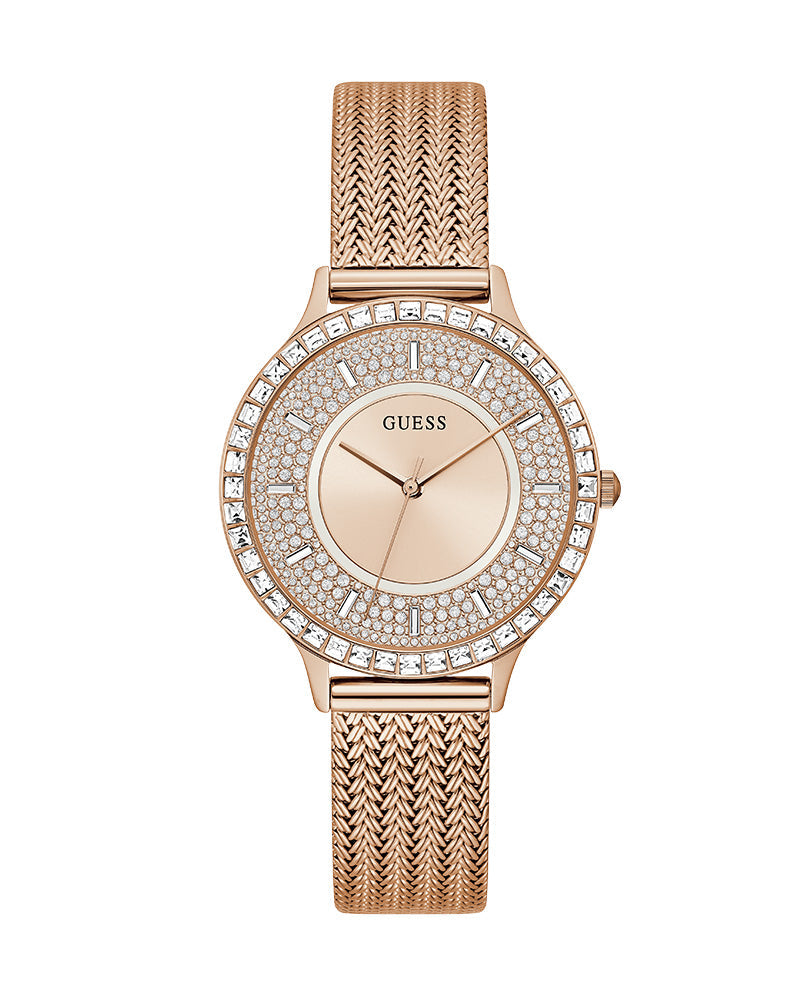  Shop Authentic Guess Soiree Diamonds Rose Gold Dial Rose Gold Mesh Bracelet Watch for Women - GW0402L3 - Luxxuri