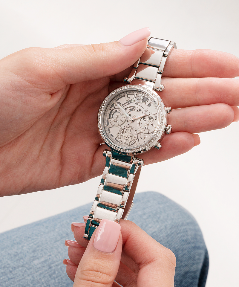  Shop Authentic Guess Solstice Diamonds Silver Dial Silver Steel Strap Watch for Women - GW0403L1 - Luxxuri