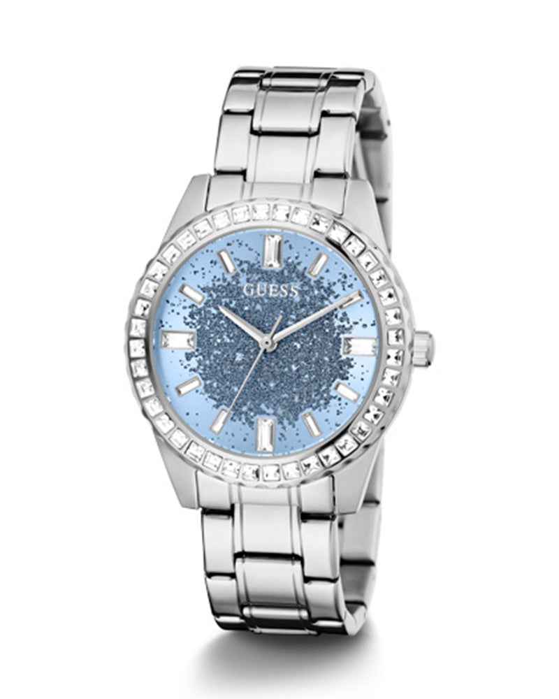  Shop Authentic Guess Glitter Burst Diamonds Blue Dial Silver Steel Strap Watch for Women - GW0405L1 - Luxxuri