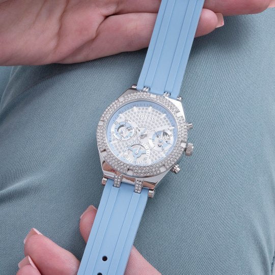  Shop Authentic Guess Heiress Diamonds Blue Dial Blue Rubber Strap Watch for Women - GW0407L1 - Luxxuri