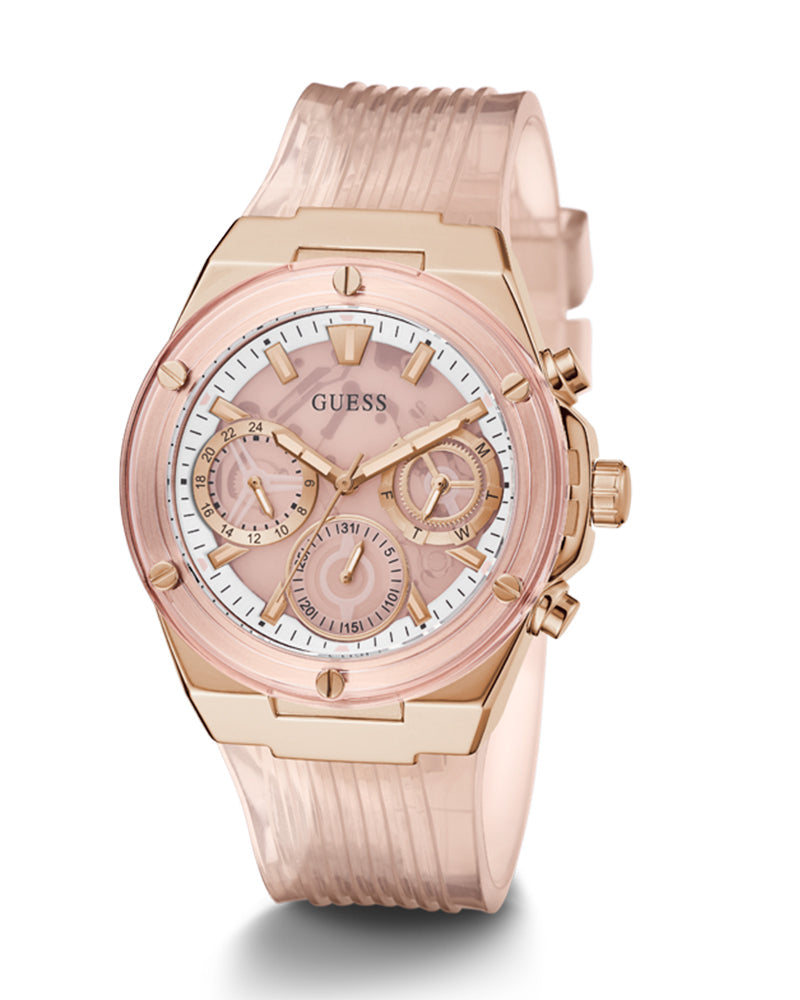  Shop Authentic Guess Athena Rose Gold Dial Rose Gold Rubber Strap Watch for Women - GW0409L3 - Luxxuri