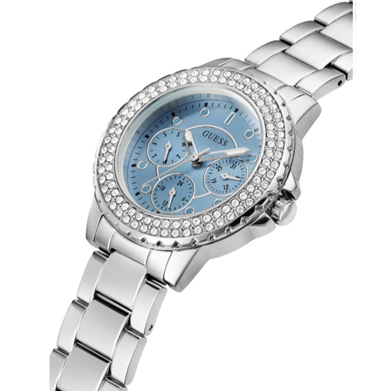  Shop Authentic Guess Crown Jewel Diamonds Blue Dial Silver Steel Strap Watch for Women - GW0410L1 - Luxxuri
