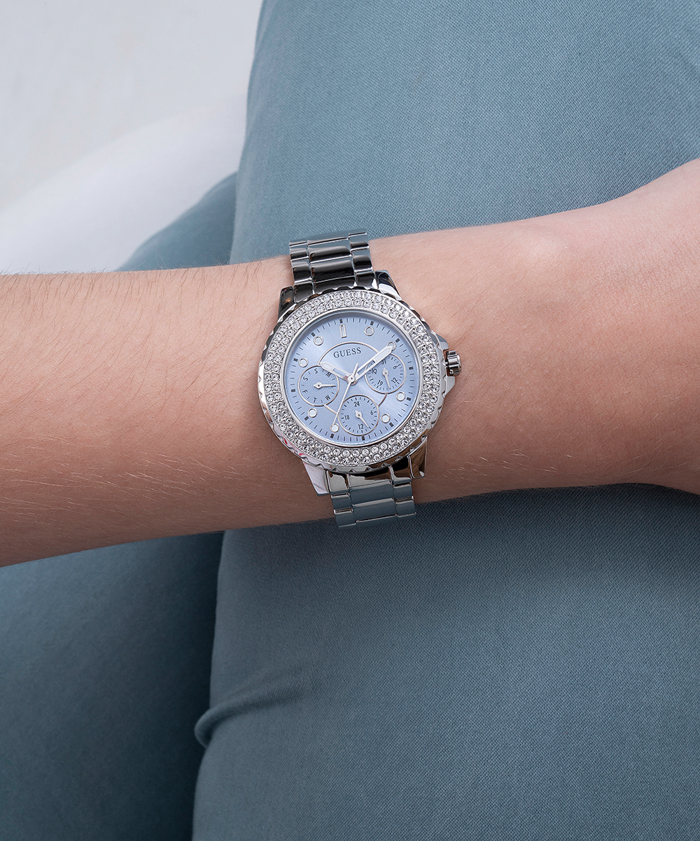  Shop Authentic Guess Bedazzle Diamonds Silver Dial Silver Steel Strap Watch For Women - W1097L1 - Luxxuri