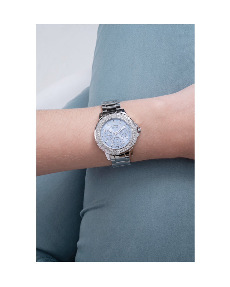  Shop Authentic Guess Confetti Diamonds Blue Dial Silver Steel Strap Watch for Women - W0774L6 - Luxxuri