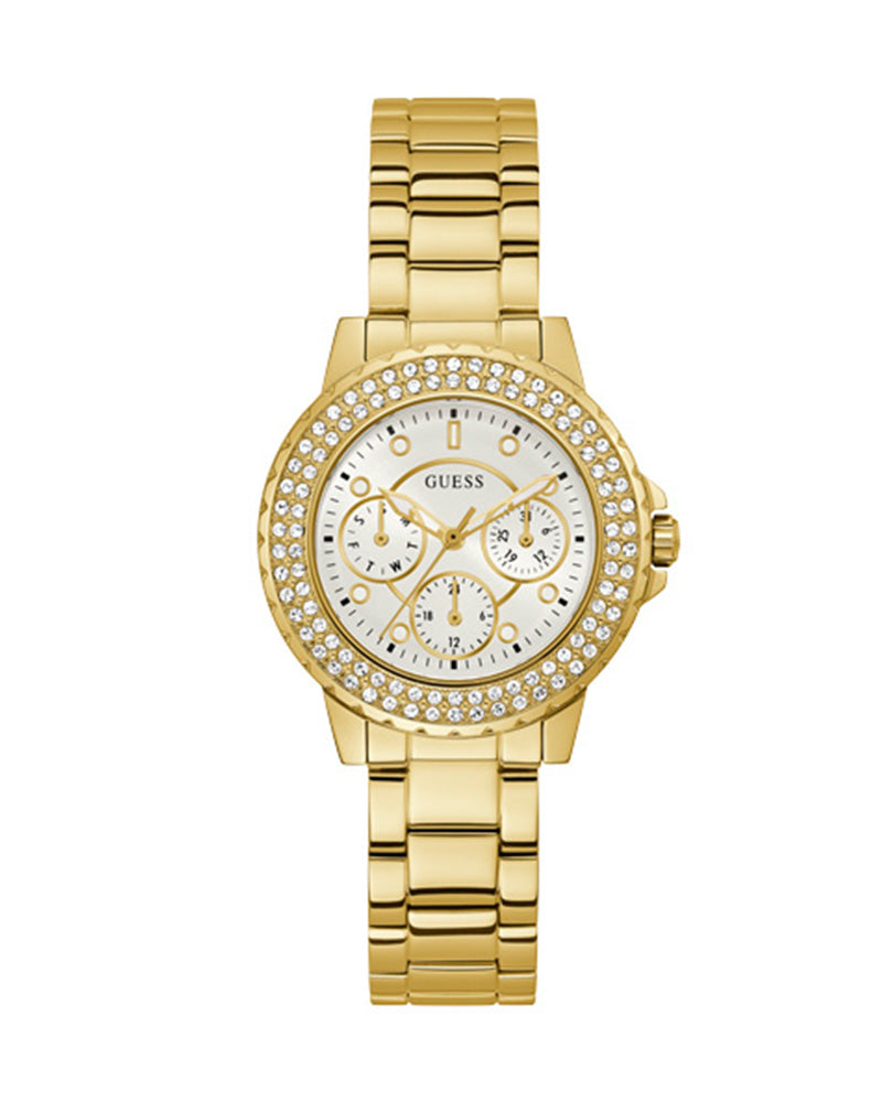  Shop Authentic Guess Crown Jewel Diamonds White Dial Gold Steel Strap Watch for Women - GW0410L2 - Luxxuri