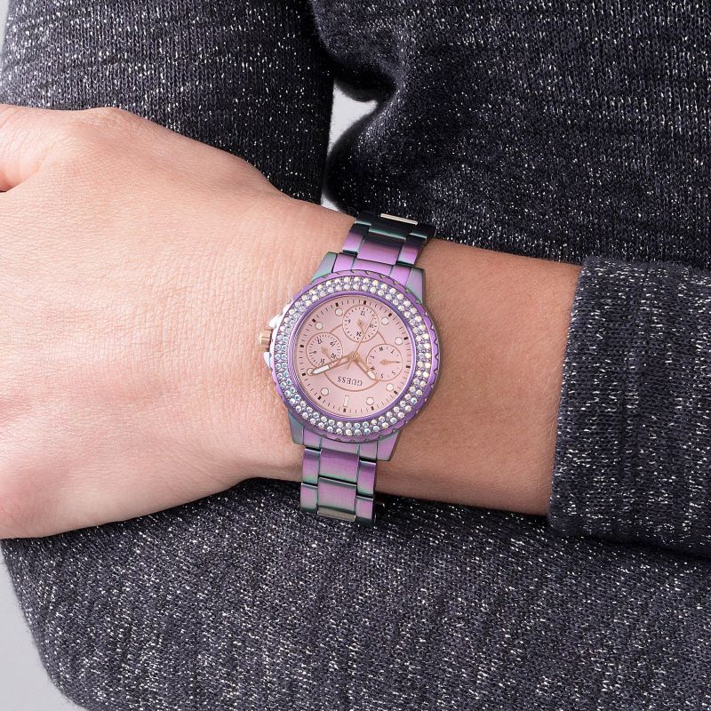  Shop Authentic Guess Crown Jewel Diamonds Purple Dial Purple Steel Strap Watch for Women - GW0410L4 - Luxxuri