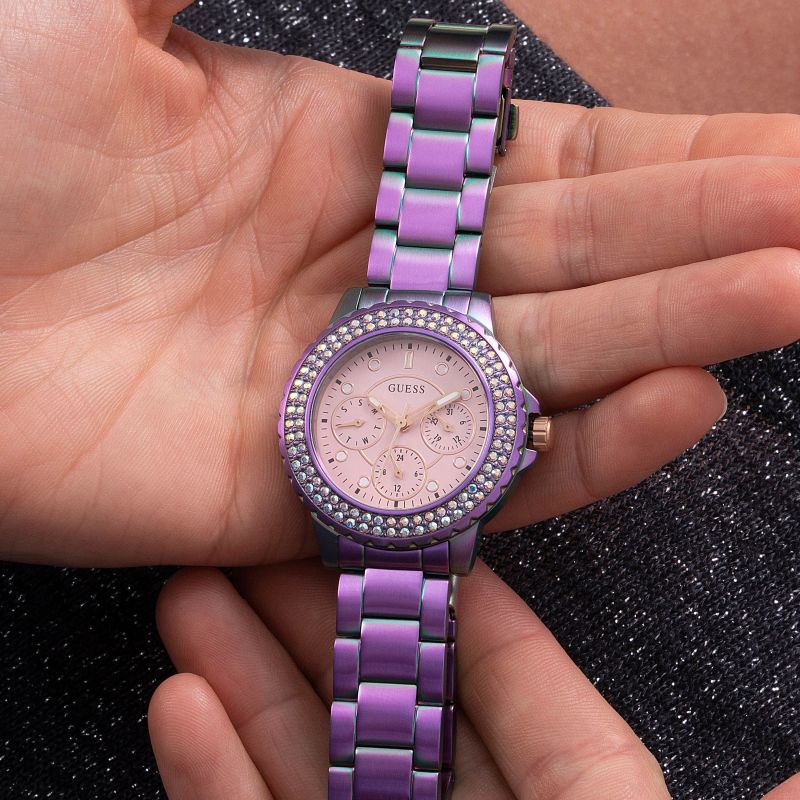  Shop Authentic Guess Crown Jewel Diamonds Purple Dial Purple Steel Strap Watch for Women - GW0410L4 - Luxxuri