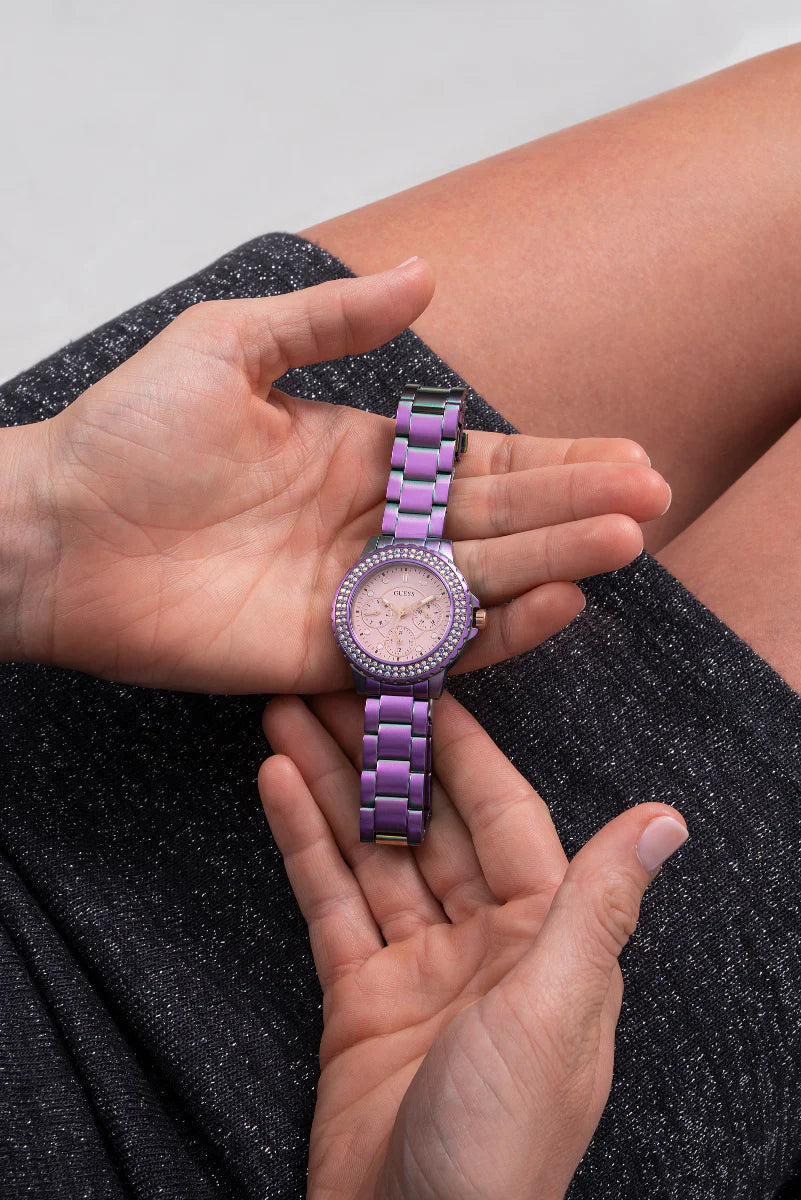  Shop Authentic Guess Crown Jewel Diamonds Purple Dial Purple Steel Strap Watch for Women - GW0410L4 - Luxxuri