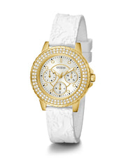  Shop Authentic Guess Crown Jewel Multifunction Diamonds White Dial White Leather Strap Watch for Women - GW0411L1 - Luxxuri
