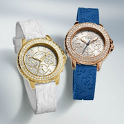  Shop Authentic Guess Crown Jewel Diamonds White Dial Blue Rubber Strap Watch for Women - GW0411L2 - Luxxuri
