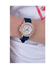  Shop Authentic Guess Confetti Diamonds Gold Dial Blue Rubber Strap Watch For Women - W1098L6 - Luxxuri