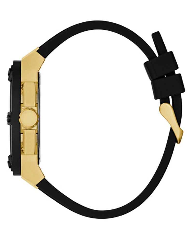  Shop Authentic Guess Matrix Multifunction Gold Dial Black Rubber Strap Watch For Men - GW0423G2 - Luxxuri